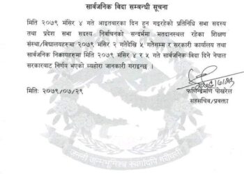 निर्वाचनः मंसिर ४ र ५ गते सार्वजनिक बिदा, शैक्षिक संस्थाहरु २ गतेदेखि बन्द